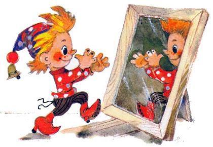 Приключения Петрушки (повесть) Петрушка кривляется у зеркала