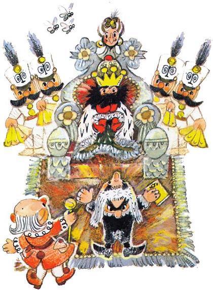 Приключения Петрушки (повесть) Петрушка в роли царя на троне и придворные