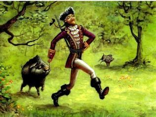 дикая свинья на привязи у  барона Мюнхаузена