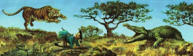 барон Мюнхаузен между тигром и крокодилом