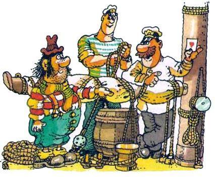 капитан Врунгель, Лом и Фукс на палубе яхты Беда и карты