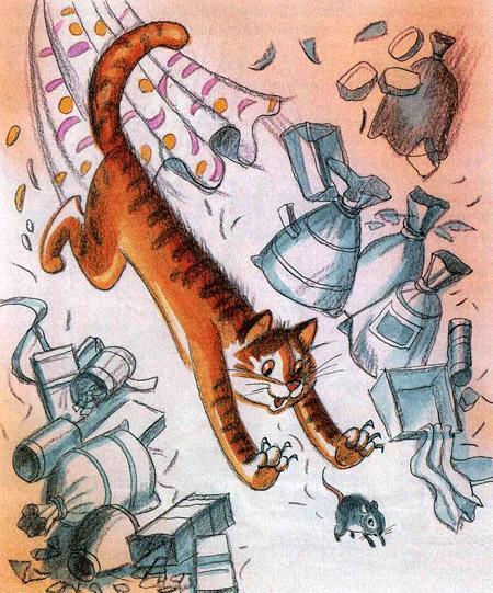 Приключения сдобной Лизы (сказка) кошка ловит мышь