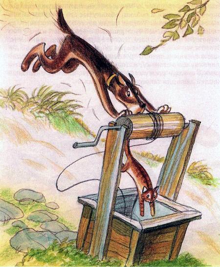 Приключения сдобной Лизы (сказка) кот убегая от пса прыгнул в колодец