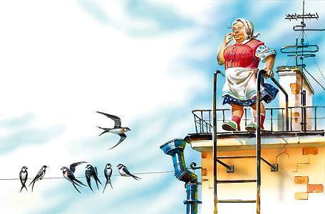 Приключения жёлтого чемоданчика (повесть) Анна Петровна, ловко ухватившись за трубу на крыше