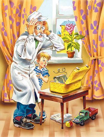 Приключения жёлтого чемоданчика (повесть) Детский Доктор схватился за голову жёлтый чемоданчик