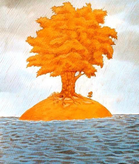 Кролик на острове с деревом