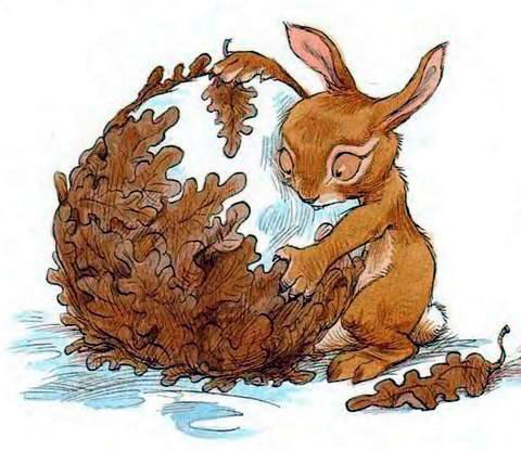 Про Ёжика и Кролика: Кусочек зимы (сказка) Кролик облепил снежный ком листьями