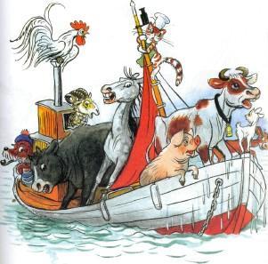 Сказка: Про козленка который умел считать до десяти (иллюстрации: Сутеев В.) корабль тонет звери на корабле