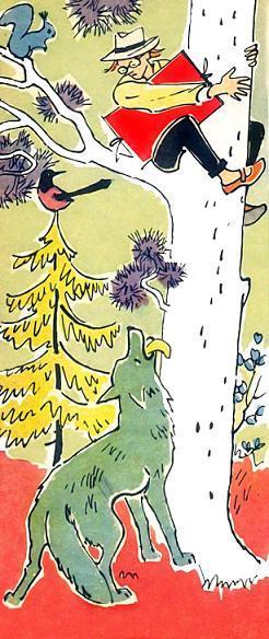 Хитрюшкин залез на дерево от волка