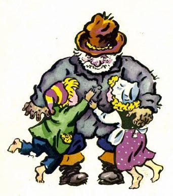 Пряничный домик  они пустились бежать, добежали до дому, ворвались в него и бросились отцу на шею