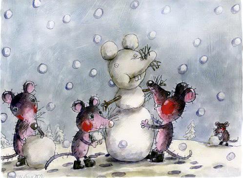 мышка мышь мыши лепят снеговика