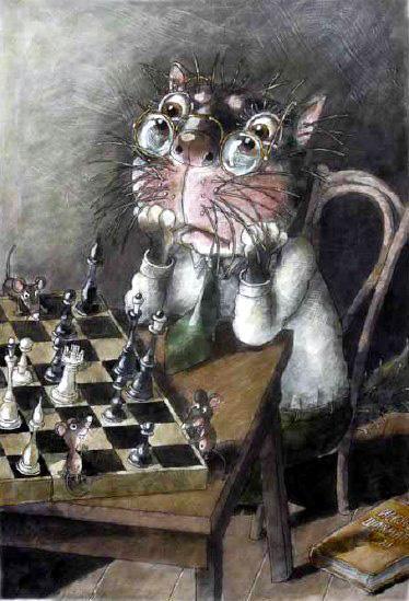 мышка мышь кот играет в шахматы
