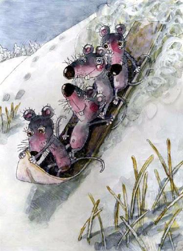 мышка мыши катаются на лыже