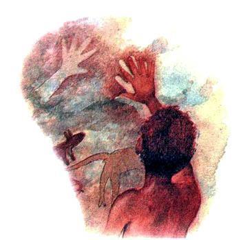 Путешествие в древний мир (энциклопедия) Древние люди оставляли на стенах отпечатки, своих рук. К стене прикладывали ладонь и красками обводили ее по контуру.