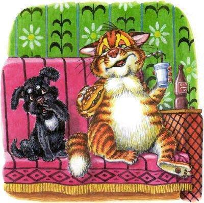 Как Пузик и Тузик раскрыли заговор (сказка) кот Пузик и пёс Тузик дома на диване