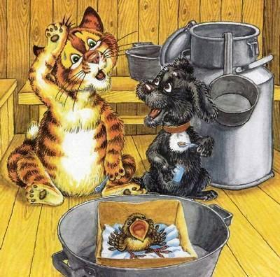 Как подружились Пузик и Тузик (сказка) кот Пузик и пёс Тузик и маленький птенец кричит