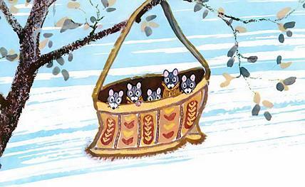 Пятеро мышек висят в сумке на дереве