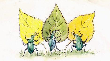 Слоники-Вертолисты. Усы-на-Носу. Они принесли с собой целых три берёзовых листа