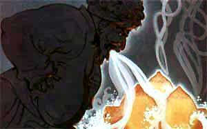 Рыбка Гульдор (сказка) Но богатырь-водохлеб заранее набрал полный живот воды. Он стал поливать водой баню. Она остыла, и жар не причинил никому вреда.