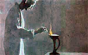 Рыбка Гульдор (сказка) юноша развязал узелок своего поясного платка, где спрятан был муравьиный ус, достал его и сжег.