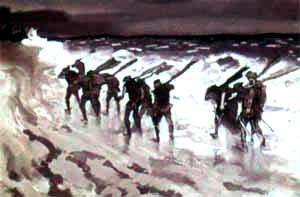 Робин Гуд корабельщики идут вдоль берега с веслами