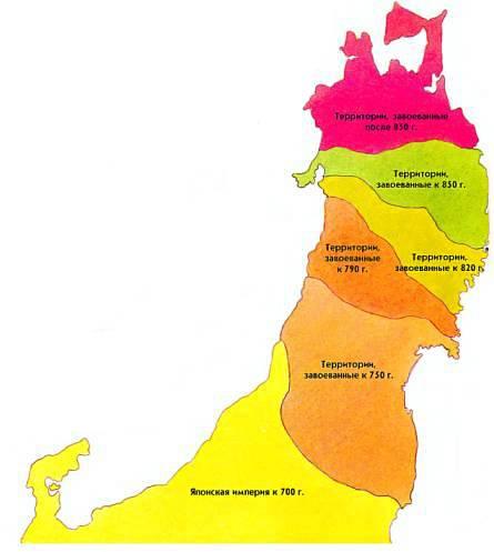 Фрагмент изображенной слева карты: северная часть главного острова Хонсю.