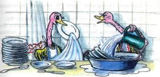 страусята хозяйничают на кухне моют посуду