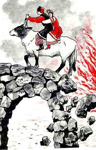 Посадил царевич сестру на воловью спину, сам сел, за рога крепко держится.