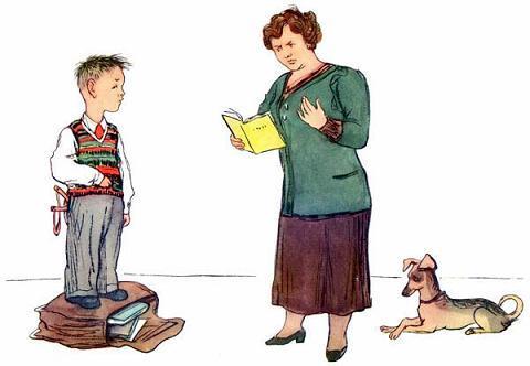 ученик показывает свой дневник матери