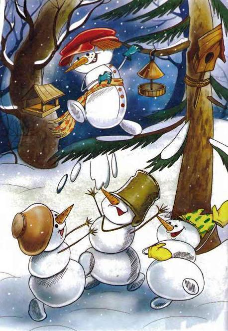 снеговики в лесу