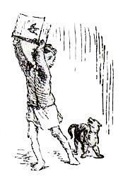 мальчик замахивается на собачку