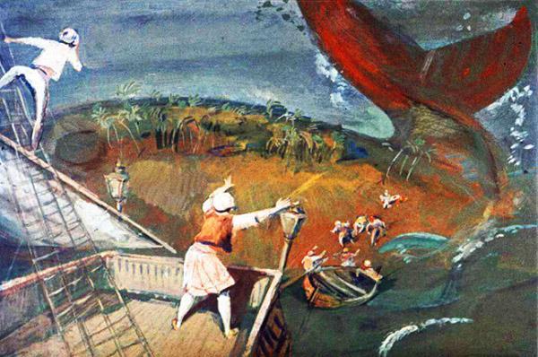 Синдбад-мореход (сказка) Рыба почувствовала, как что-то жжёт ей спину, и повернулась.