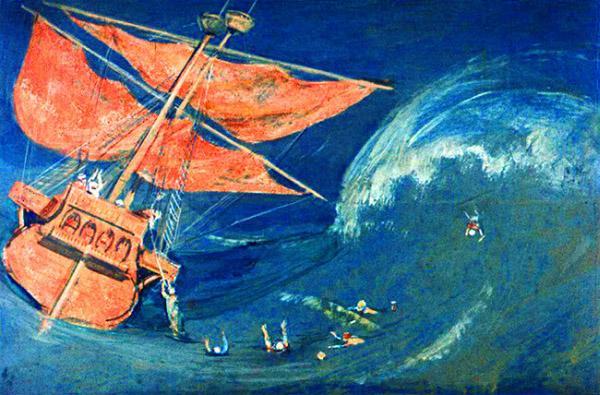 Синдбад-мореход (сказка) Над деревьями и цветами сомкнулись ревущие волны, корабль