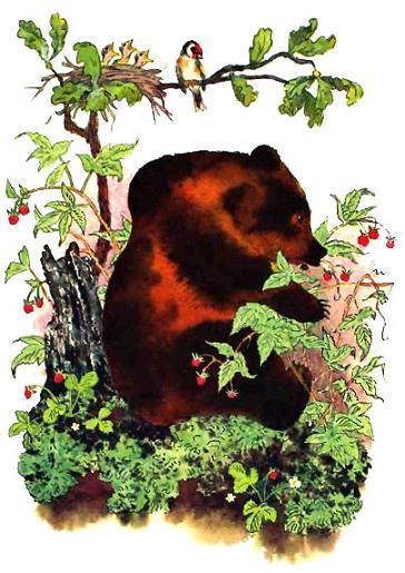 Синичка и медведь врет малину