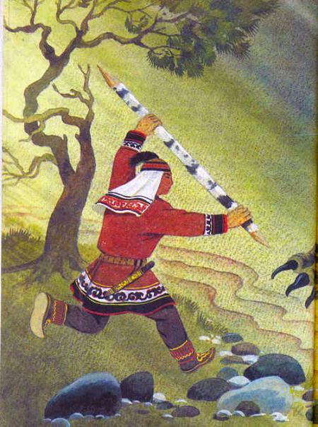 охотник с березовой палкой бой