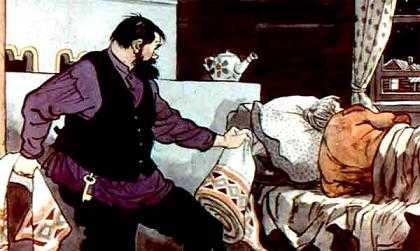 вытащил мужик чудесную скатерть, а на ее место свою подложил — простую