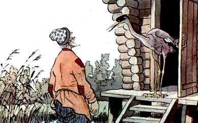 Пришел старик на болотце, к журавлевой избушке