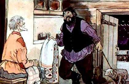 Принес хозяин скатерть, привел баранчика, сам кряхтит, охает