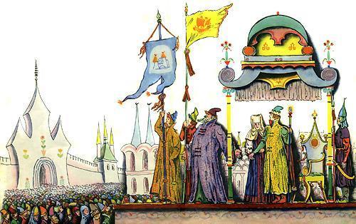 Пышный двор встречает их;