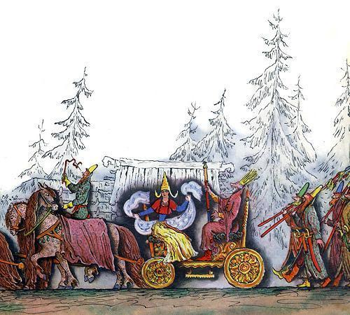 царь Дадон и царица едут в карете