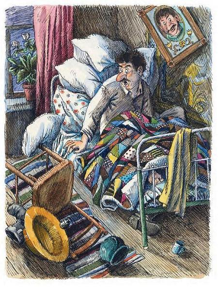 Подушкин проснулся. Смотрит – всё, ну буквально всё, на полу валяется