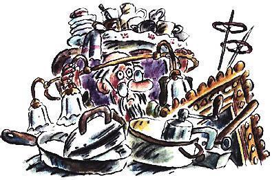 дедушка среди посуды