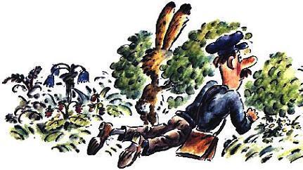 контролер и заяц следят из кустов