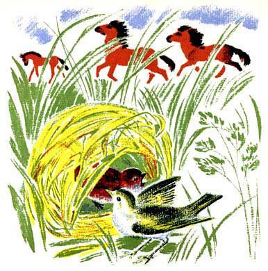 Лесные домишки (сказка) птицы в гнезде на земле лошади