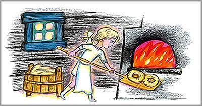 Сказки мышонка Сухарика (сказки) Катя выпекает в печке из сдобного теста калачи