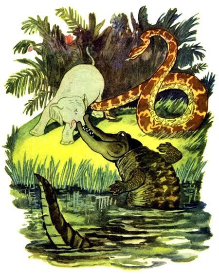 Слоненок крокодил и потон тащут слоненка