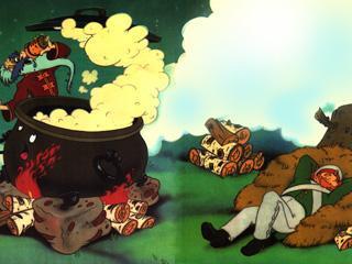 Слово (русская сказка) солдат спит у кипящего котла