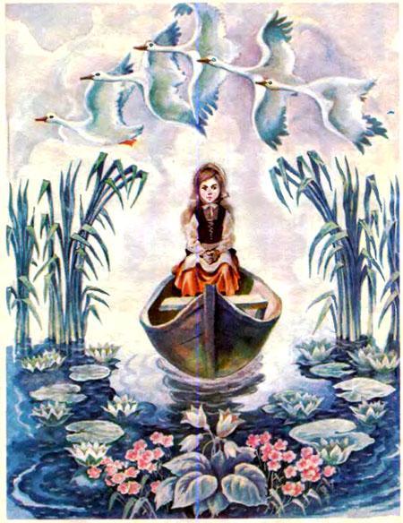 Снежная королева Герда в лодке