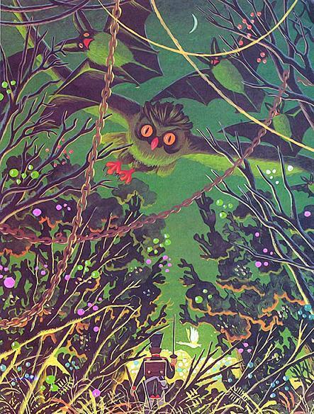 Солдат Орешек (сказка) Солдат Орешек в ночном лесу и филин