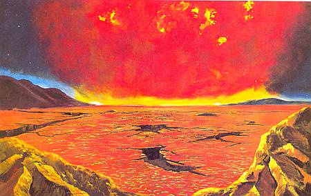 Красное Солнце светит над пылающей и высушенной Землей.
